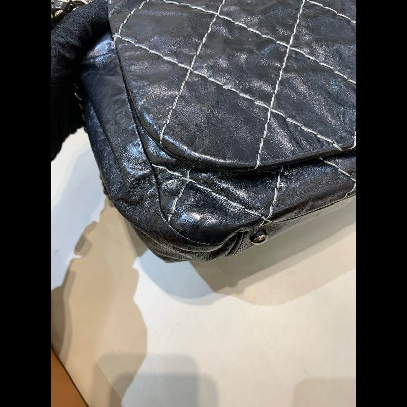 Chanel 香奈兒 黑銀外縫線 機場南瓜鏈條包-10