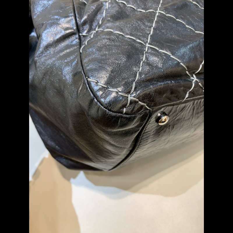 Chanel 香奈兒 黑銀外縫線 機場南瓜鏈條包-12