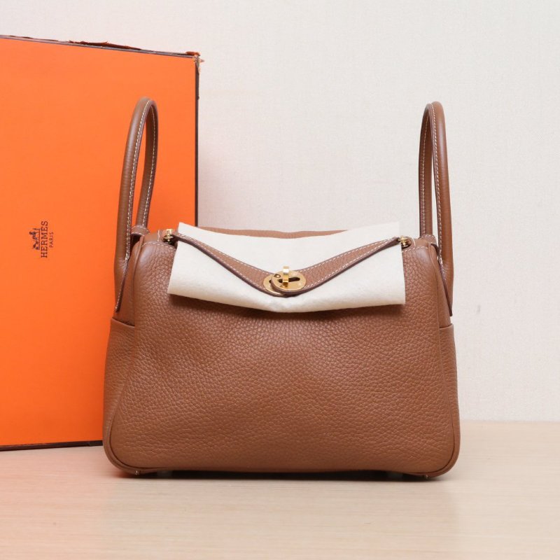 HERMES Lindy2637金棕色TC皮U刻金扣肩背包-0