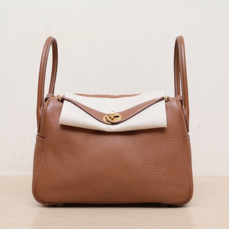 HERMES Lindy2637金棕色TC皮U刻金扣肩背包-1