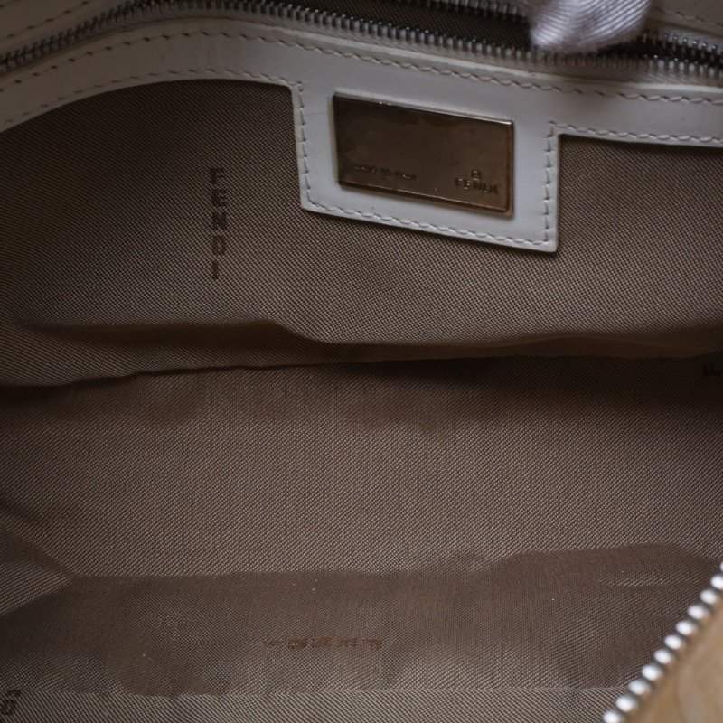 FENDI 白色帆布中古法棍腋下包肩背包-2