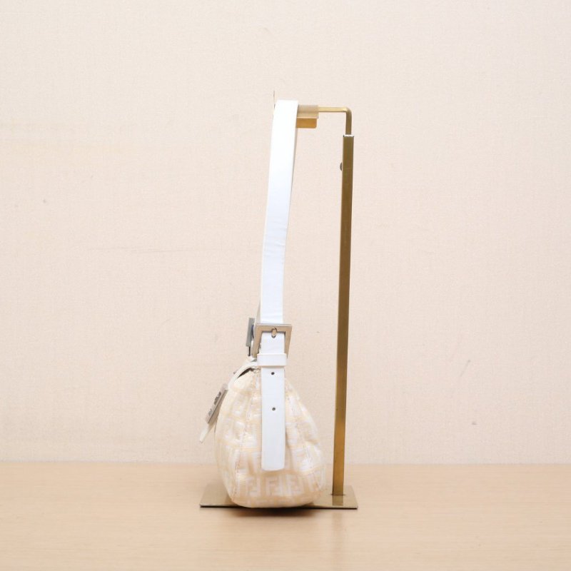 FENDI 白色帆布中古法棍腋下包肩背包-4