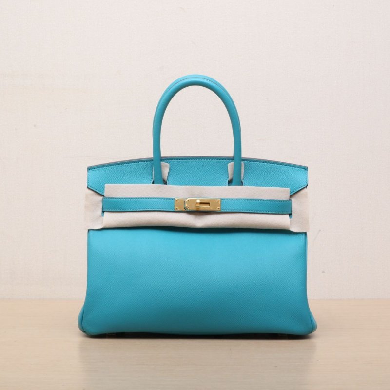 HERMES Birkin307F孔雀藍Epsom皮X刻金扣肩背包-1