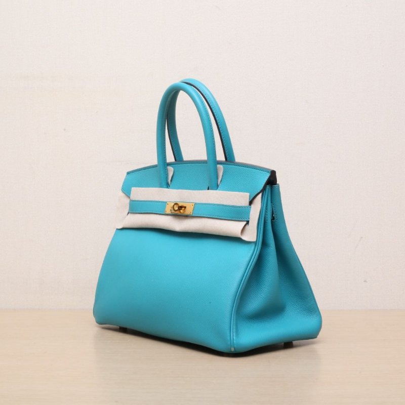 HERMES Birkin307F孔雀藍Epsom皮X刻金扣肩背包-3