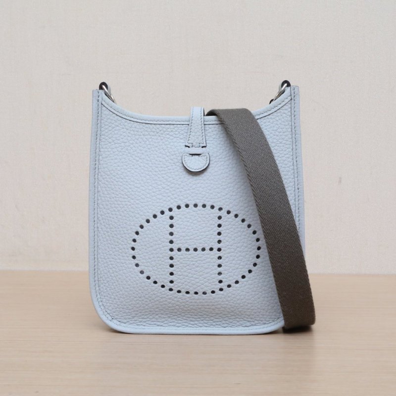 HERMES EvelyneMini168F錫器灰拼08聖杯藍TC皮W刻銀扣肩背包-1