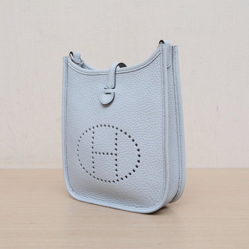 HERMES EvelyneMini168F錫器灰拼08聖杯藍TC皮W刻銀扣肩背包-2