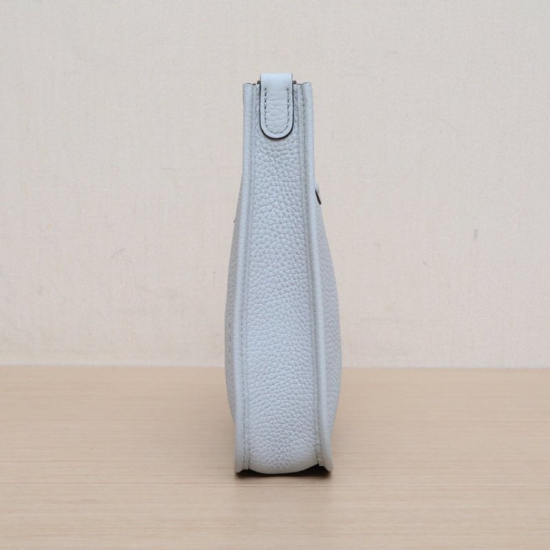 HERMES EvelyneMini168F錫器灰拼08聖杯藍TC皮W刻銀扣肩背包-3