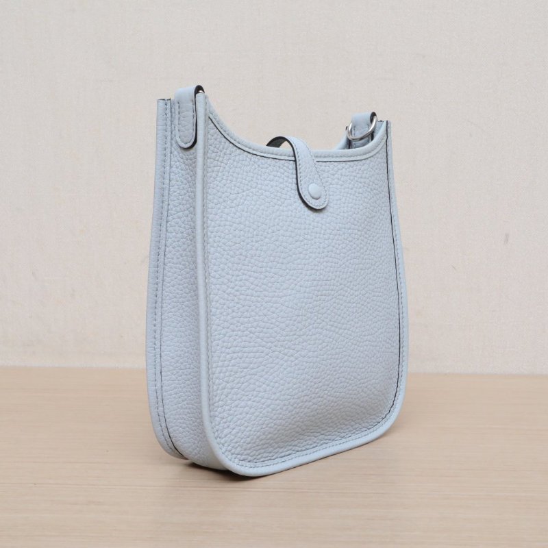 HERMES EvelyneMini168F錫器灰拼08聖杯藍TC皮W刻銀扣肩背包-4