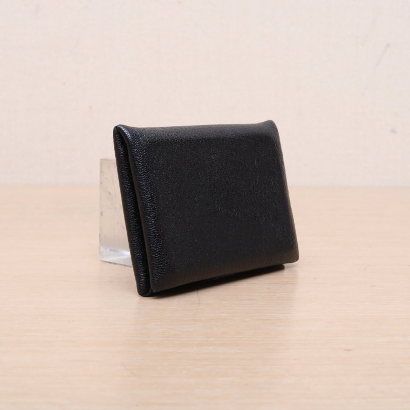 HERMES Calvi卡包89黑色Chevre山羊皮D刻銀扣肩背包-4