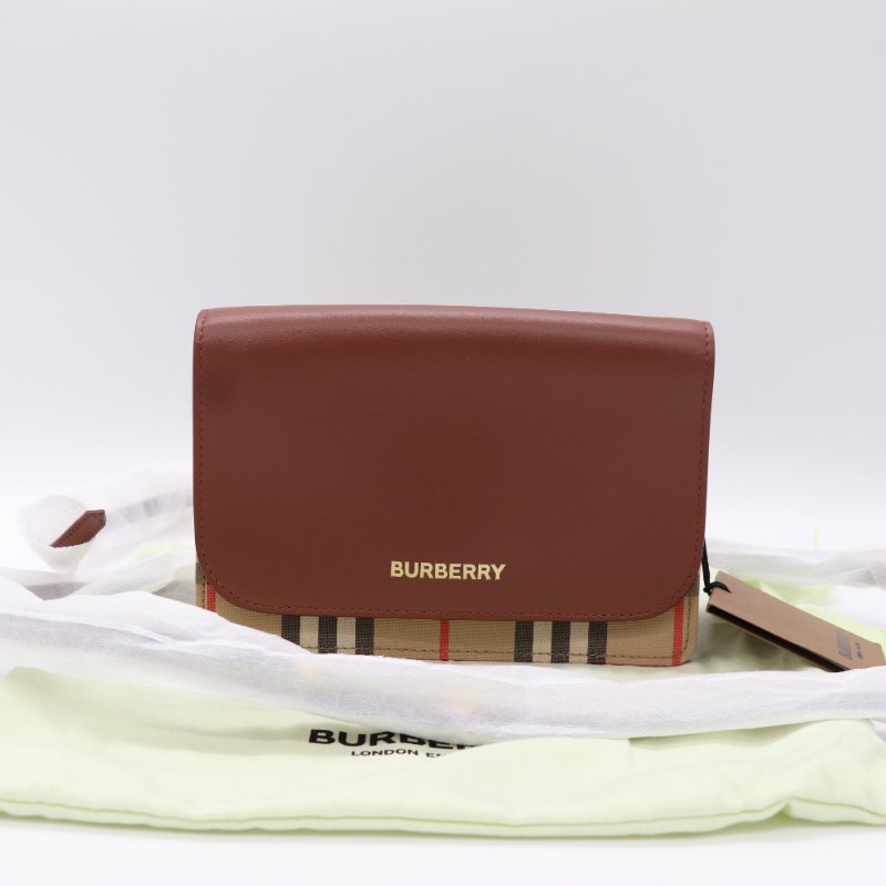 Burberry 巴寶莉 經典條紋皮革WOC 斜背包 手拿包-0