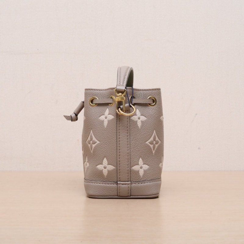 LOUIS VUITTON NOÉ水桶包Nano13可拆卸肩帶大象灰牛皮金扣晶片老花壓紋肩背包-4