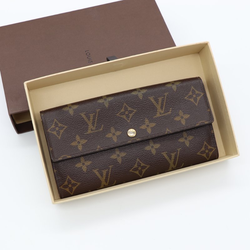 Louis Vuitton 路易威登 Monogram Portefeuille Sarah 老花棕色 帆布 金扣長錢包 長夾-0