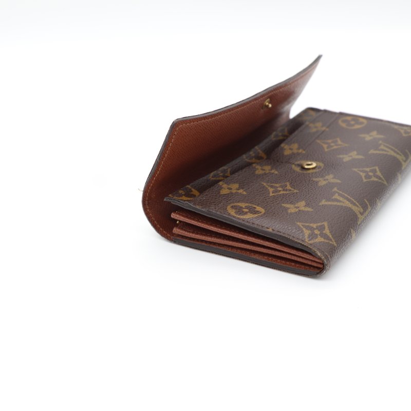 Louis Vuitton 路易威登 Monogram Portefeuille Sarah 老花棕色 帆布 金扣長錢包 長夾-2