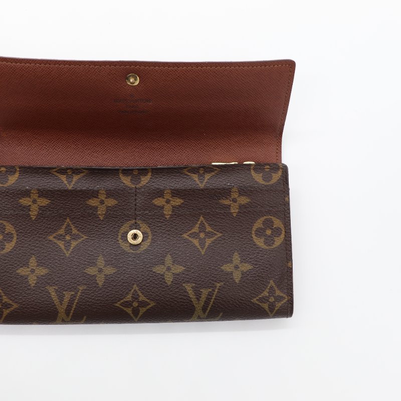 Louis Vuitton 路易威登 Monogram Portefeuille Sarah 老花棕色 帆布 金扣長錢包 長夾-4