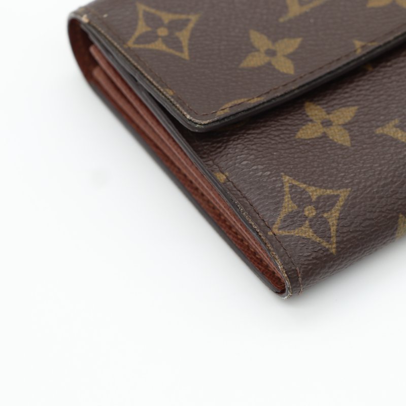 Louis Vuitton 路易威登 Monogram Portefeuille Sarah 老花棕色 帆布 金扣長錢包 長夾-6