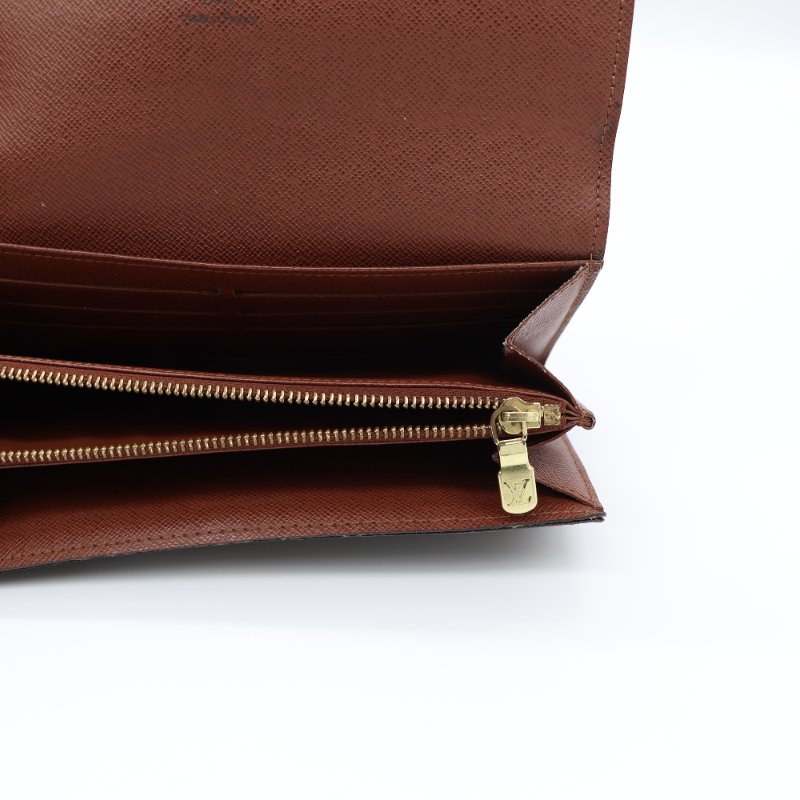 Louis Vuitton 路易威登 Monogram Portefeuille Sarah 老花棕色 帆布 金扣長錢包 長夾-10