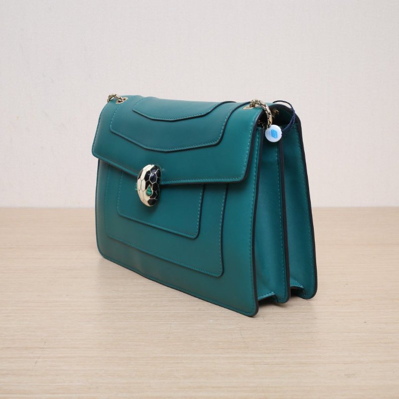 BVLGARI SerpentiForever風琴蛇頭包橫版28無手柄綠色牛皮肩背包-4