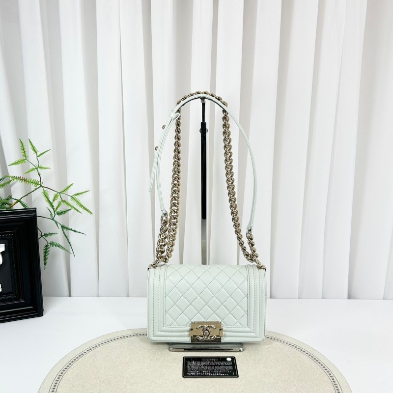 CHANEL leboy小號 baby藍全皮搭配金扣菱格翻蓋開合鏈條肩帶-0