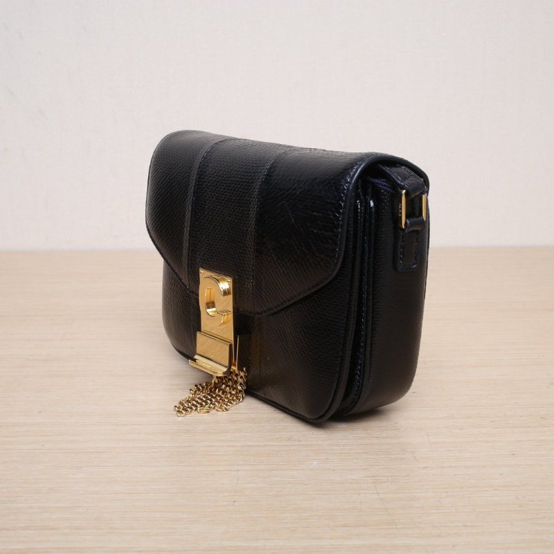 CELINE CBAG小號流蘇黑色蛇皮肩背包-4