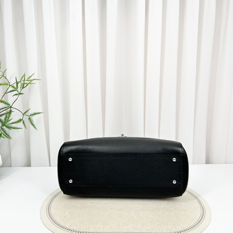 Chanel 黑皮搭配銀扣荔枝紋牛皮 cerf 手提包肩背包-2