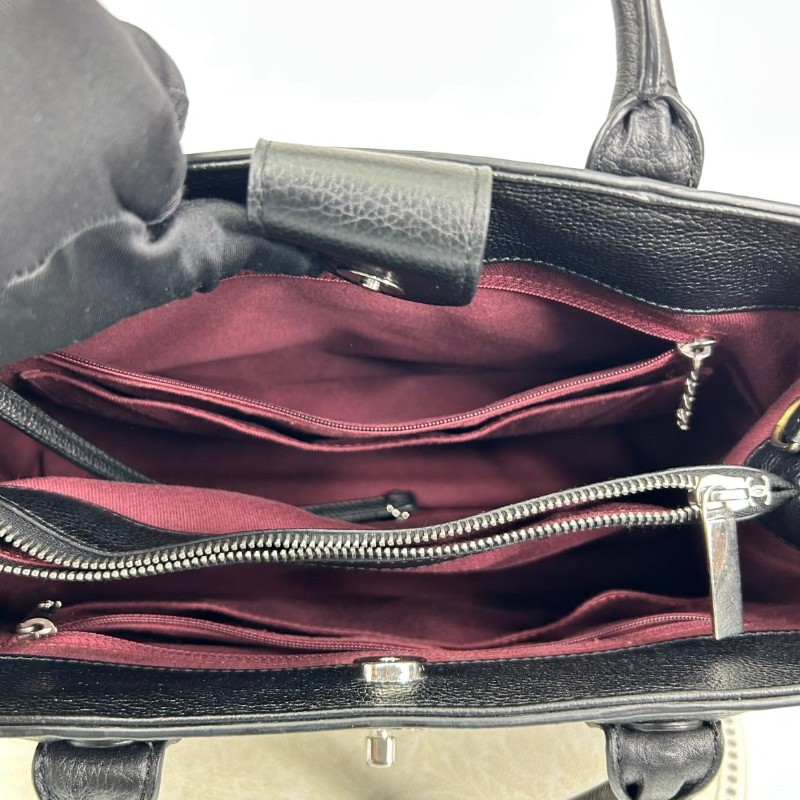 Chanel 黑皮搭配銀扣荔枝紋牛皮 cerf 手提包肩背包-5