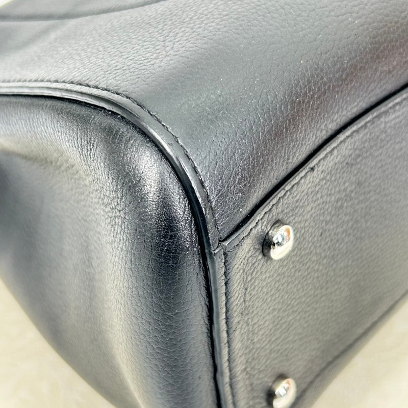 Chanel 黑皮搭配銀扣荔枝紋牛皮 cerf 手提包肩背包-8