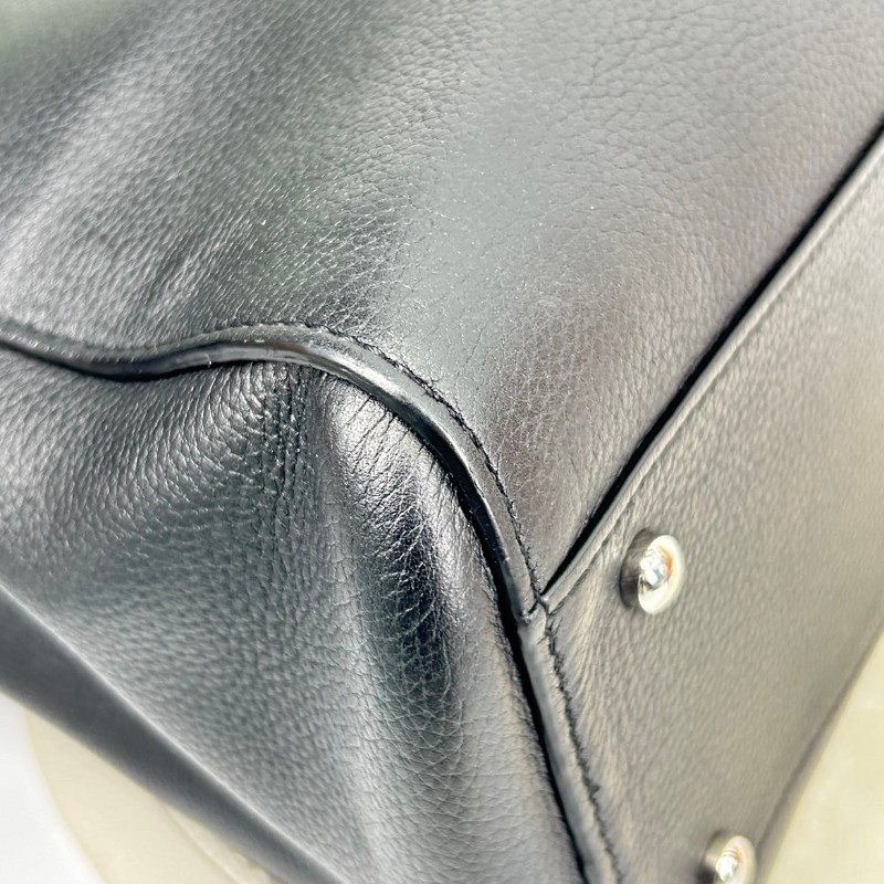 Chanel 黑皮搭配銀扣荔枝紋牛皮 cerf 手提包肩背包-10