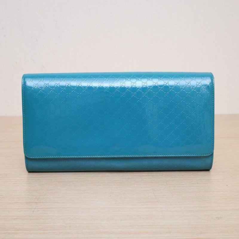 GUCCI 綠色漆皮手拿包肩背包-1