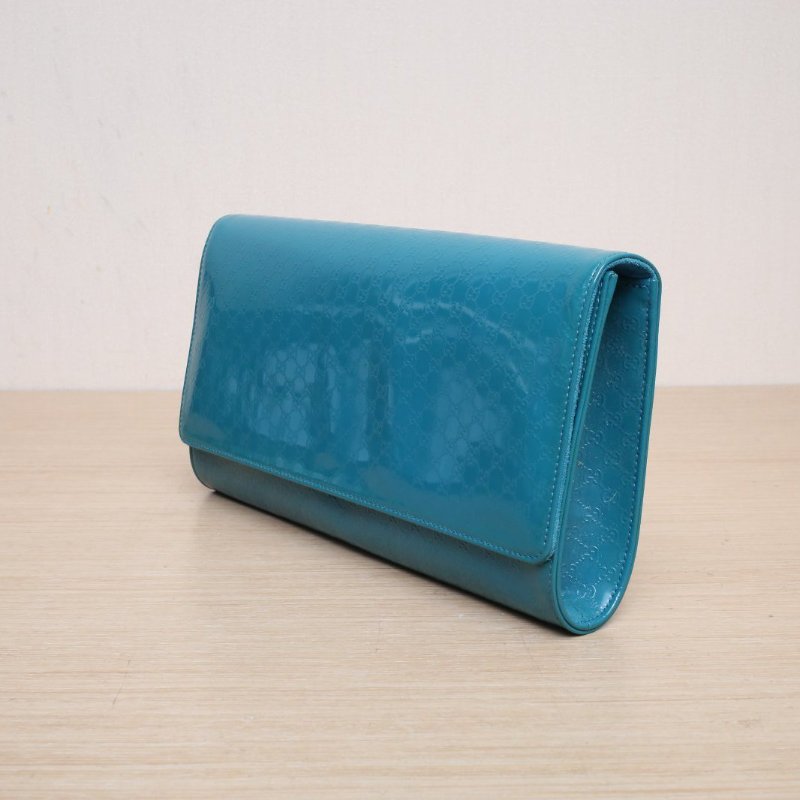 GUCCI 綠色漆皮手拿包肩背包-3