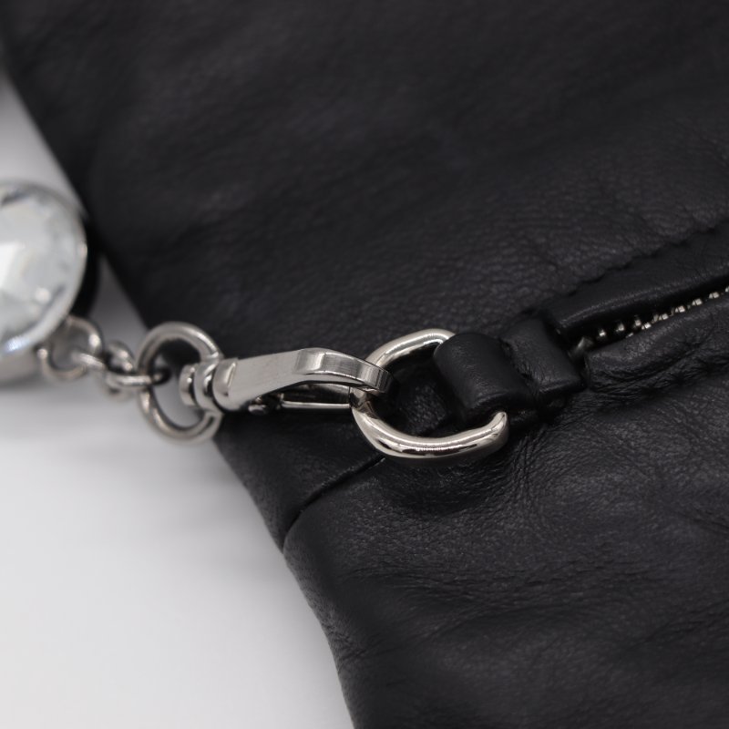 MiuMiu 繆繆 Crystal Embellished Flap 黑色羊皮皺褶 寶石鏈條 鏈條包 手拿包-9