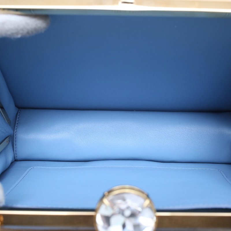 MIU MIU 藍色鴕鳥皮寶石小方包手提斜挎包肩背包-3