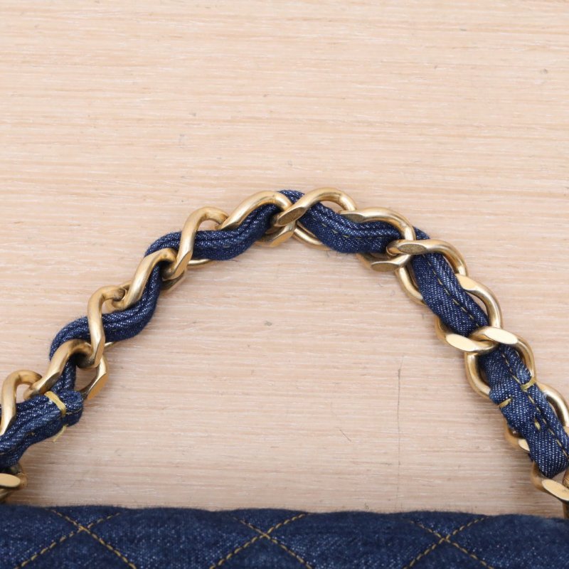 CHANEL 23S手柄雙肩包25藍色牛仔晶片開金扣肩背包-2