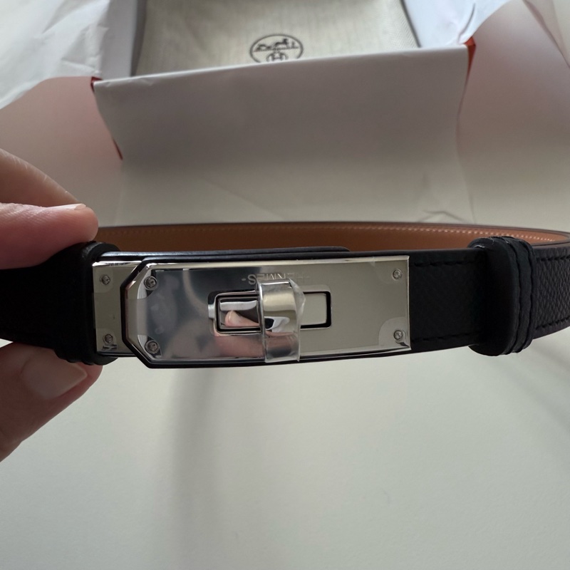 Hermes Kelly 黑銀皮帶-1