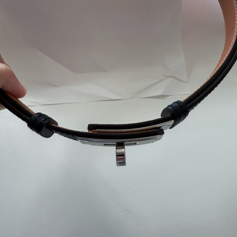 Hermes Kelly 黑銀皮帶-5