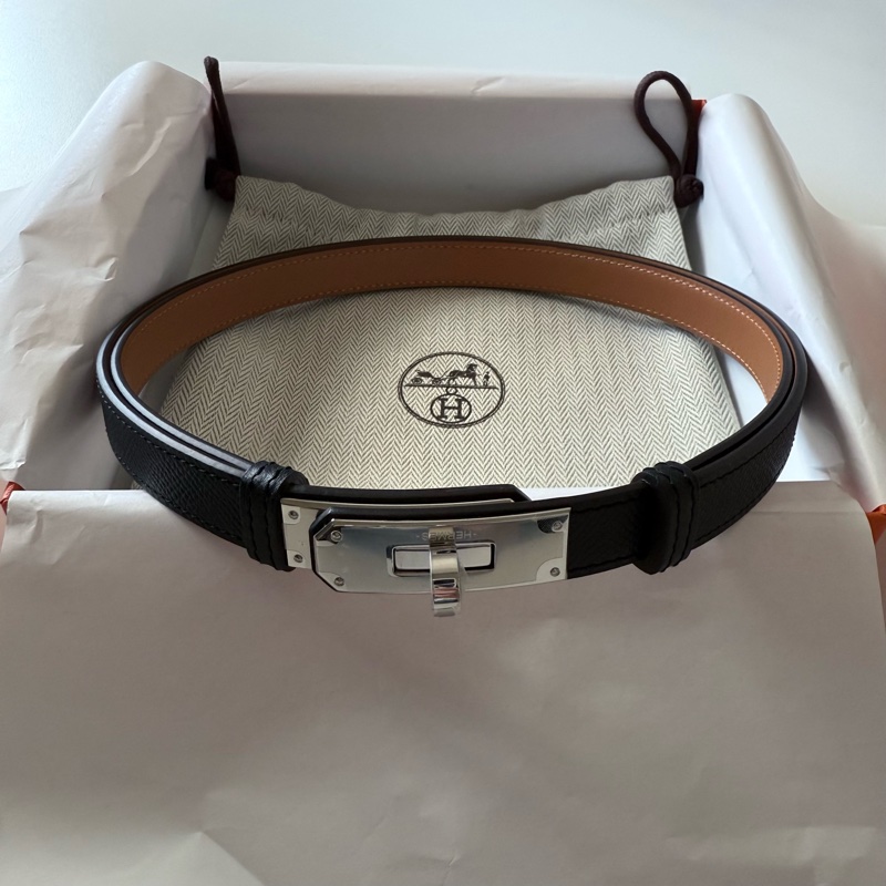 Hermes Kelly 黑銀皮帶-9