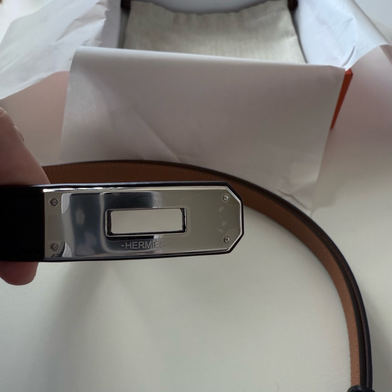 Hermes Kelly 黑銀皮帶-11