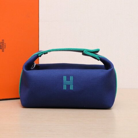 HERMES Bride-a-Brac飯盒包小號217U海軍藍棉銀扣肩背包