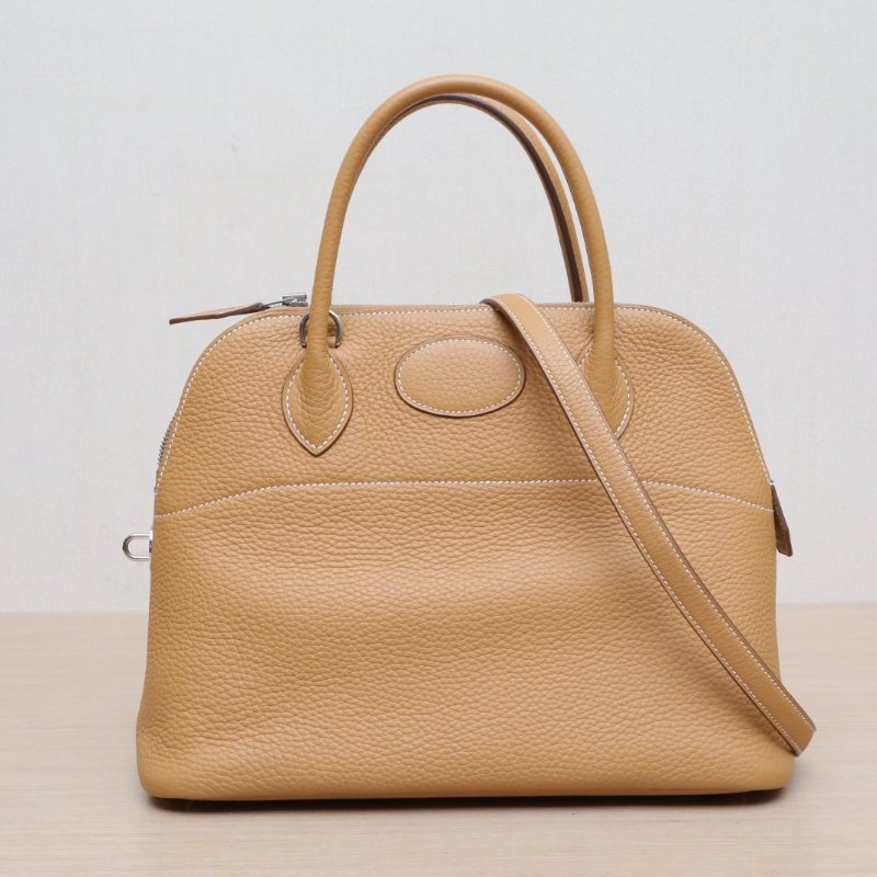 HERMES Bolide保齡球包319D琥珀黃TC皮框R銀扣肩背包-0