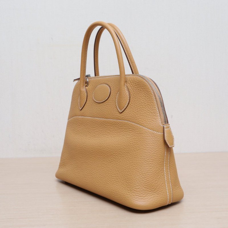 HERMES Bolide保齡球包319D琥珀黃TC皮框R銀扣肩背包-1