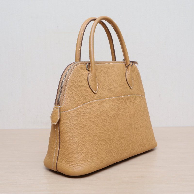 HERMES Bolide保齡球包319D琥珀黃TC皮框R銀扣肩背包-4