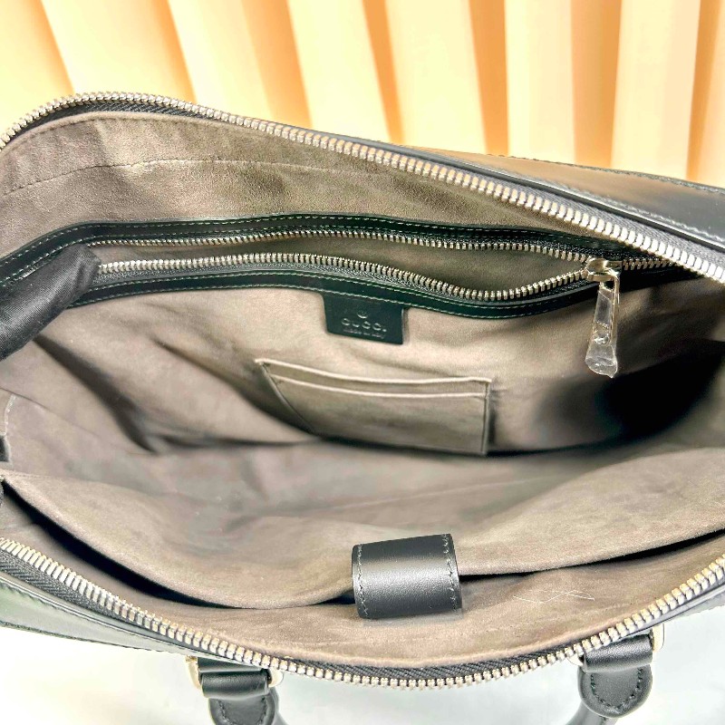 GUCCI 黑色全皮壓紋電腦公事包 可拆卸肩帶-5