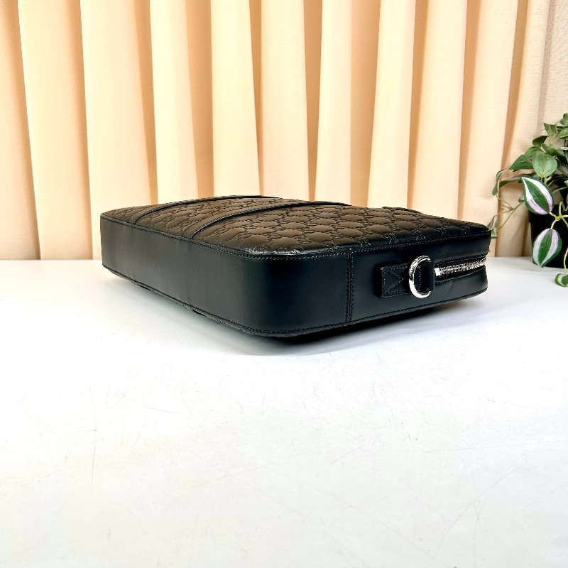 GUCCI 黑色全皮壓紋電腦公事包 可拆卸肩帶-6