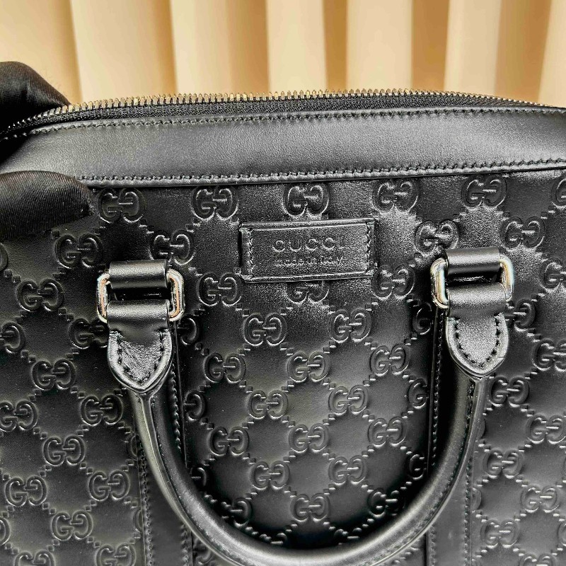 GUCCI 黑色全皮壓紋電腦公事包 可拆卸肩帶-10