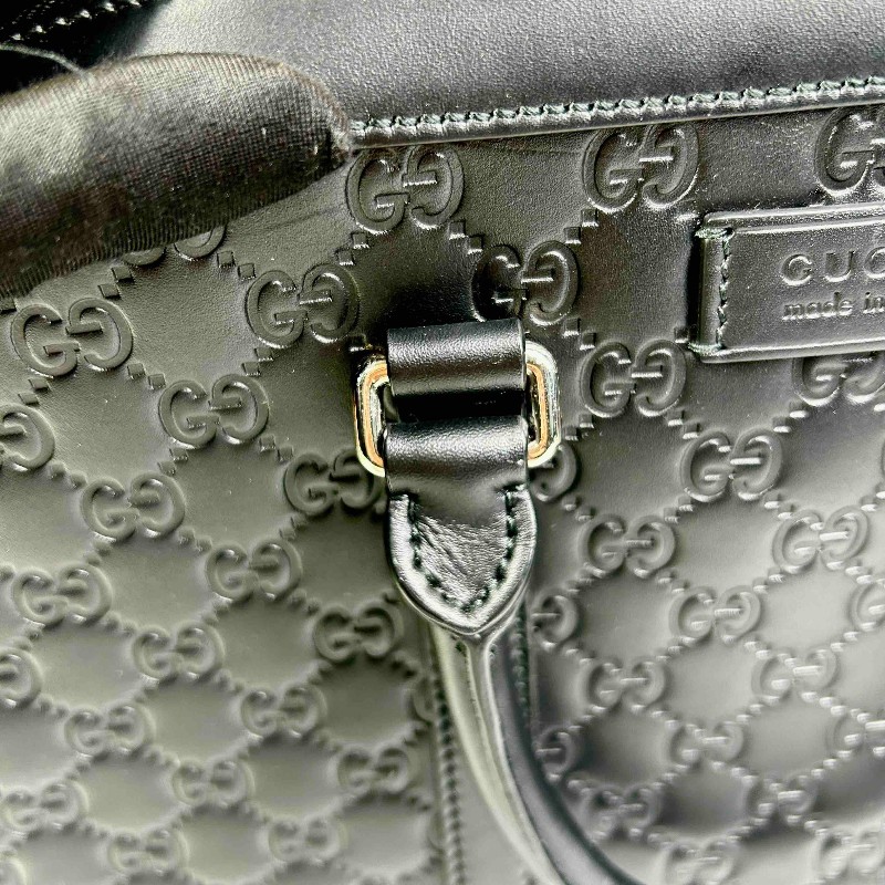 GUCCI 黑色全皮壓紋電腦公事包 可拆卸肩帶-11