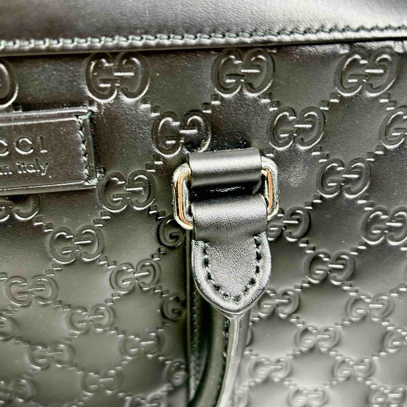 GUCCI 黑色全皮壓紋電腦公事包 可拆卸肩帶-12