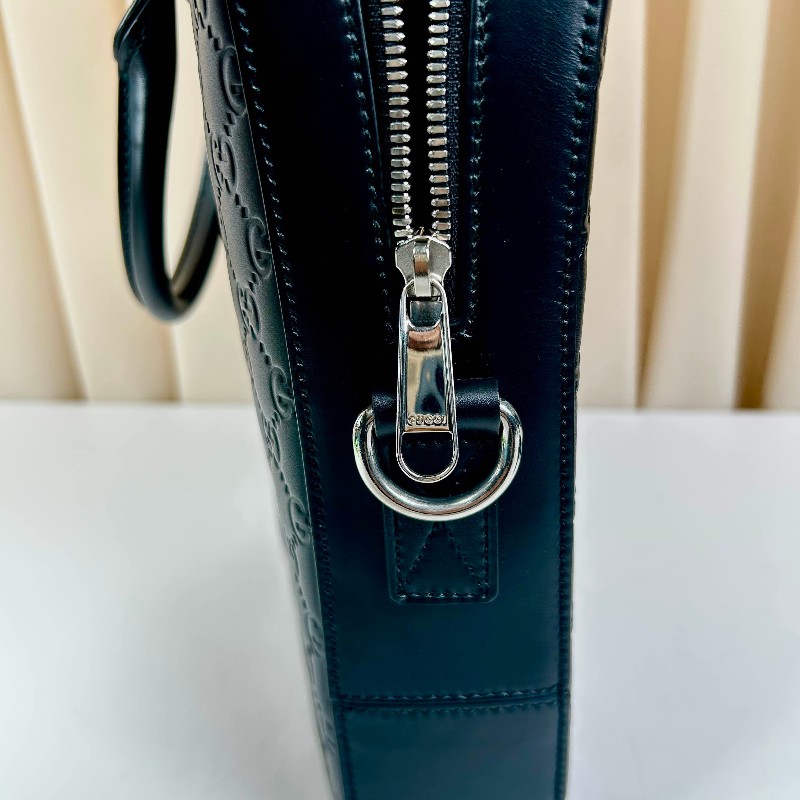 GUCCI 黑色全皮壓紋電腦公事包 可拆卸肩帶-13