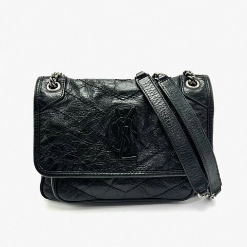 YSL新款D扣黑銀niki小號鏈條包 22*18*6.5 99新配件塵袋