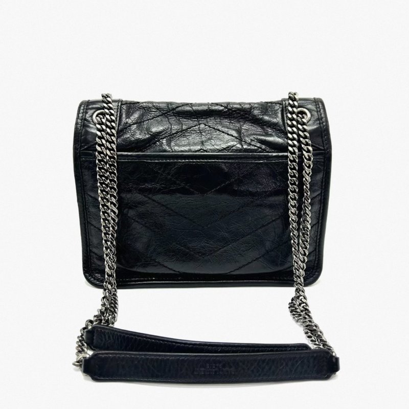 YSL新款D扣黑銀niki小號鏈條包 22*18*6.5 99新配件塵袋-4