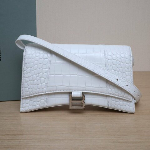 BALENCIAGA DOWNTOWN單肩斜挎包XS鱷魚壓紋白色牛皮肩背包