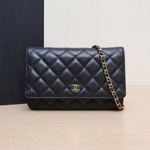 CHANEL CFWOC19黑色荔枝牛皮31開金扣肩背包